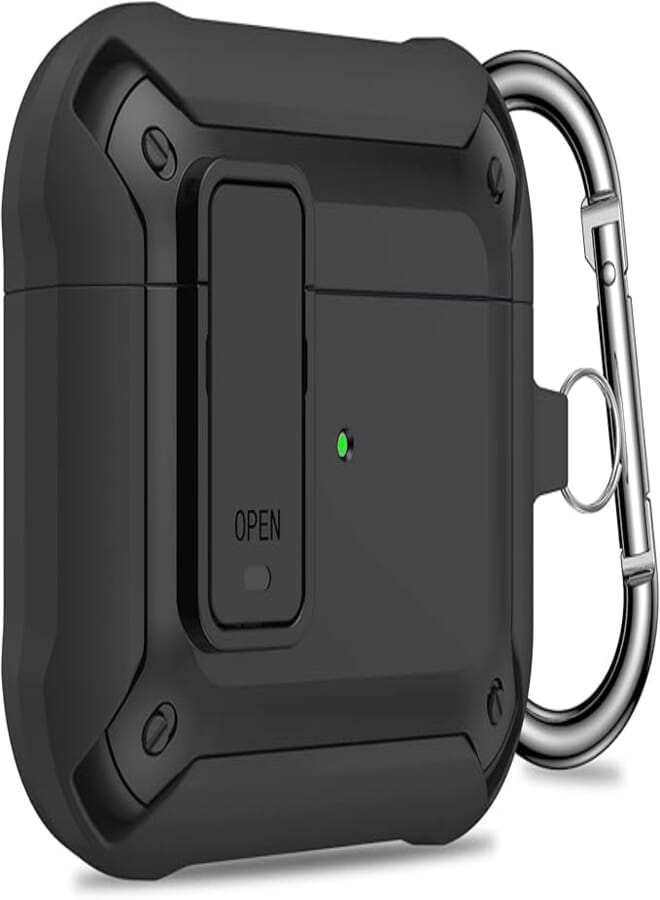 Tensea for Airpods 3 Case, Shock-Absorbing TPU Cover with Keychain, Armor Heavy Duty Tough Protector, Rugged Bumper for Airpods 3 Generation 2021 Accessories [Wireless Charging] [Secure Lock], Black